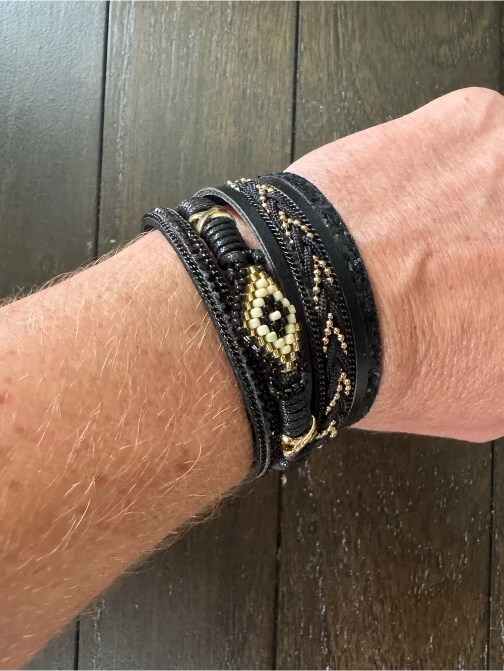 Express Black and Gold Multi-Strand Beaded Bracelet